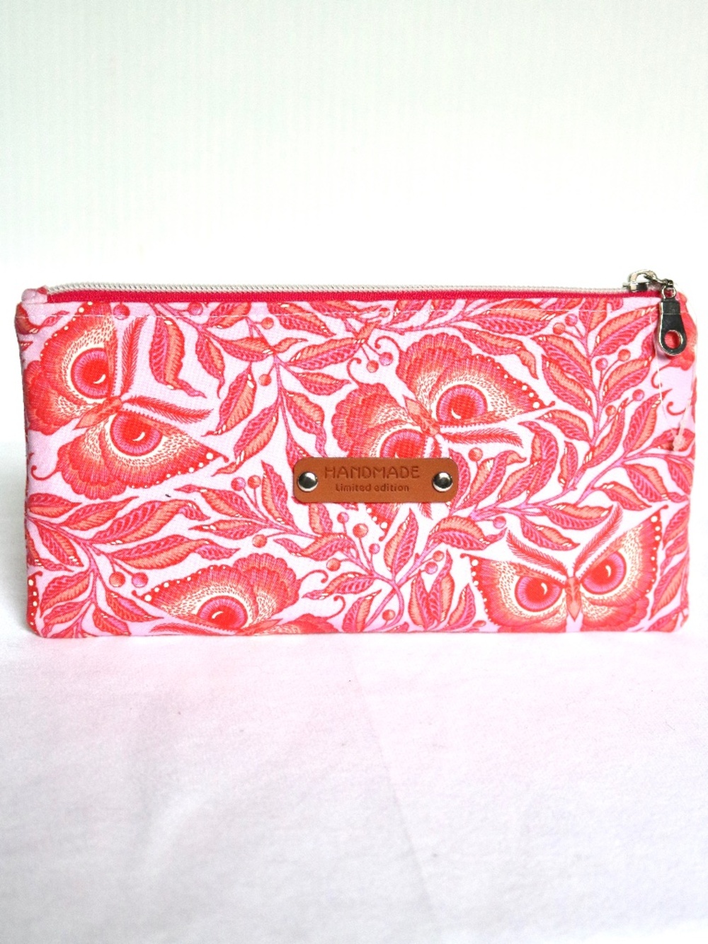 NEW Handmade Cotton Clutch Wallet Wristlet Pouch Purse Red Pink Moth Fall